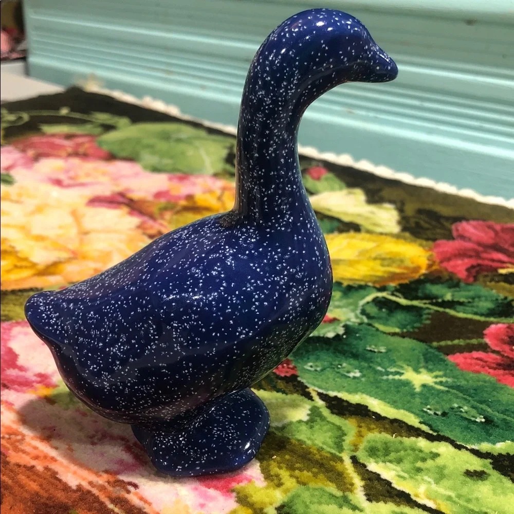 💙Vintage Speckled Blue Ceramic Goose totally cottagecore Figurine